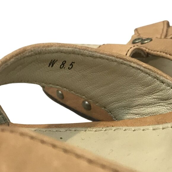 UGG Australia Tan Leather Wedge Sandals Shearling Footbed Studded Size 8.5 - Picture 7 of 12